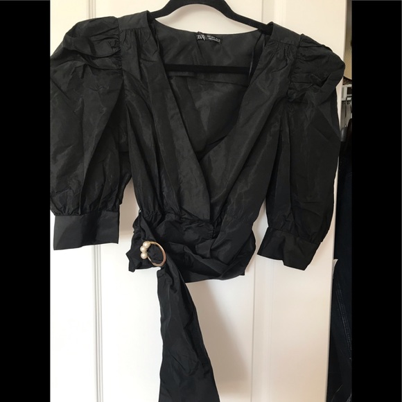 Black Puffy Sleeve Blouse - Picture 1 of 4